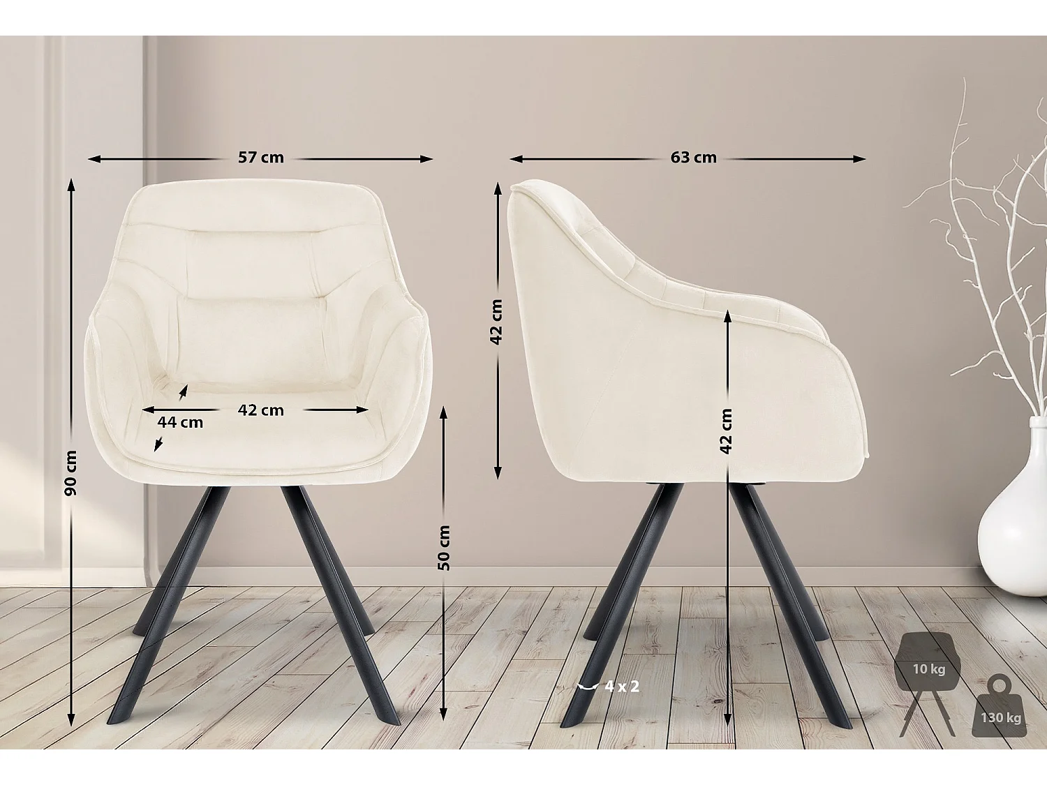 Stoel met armleuningen - Fluweel - creme - Russel