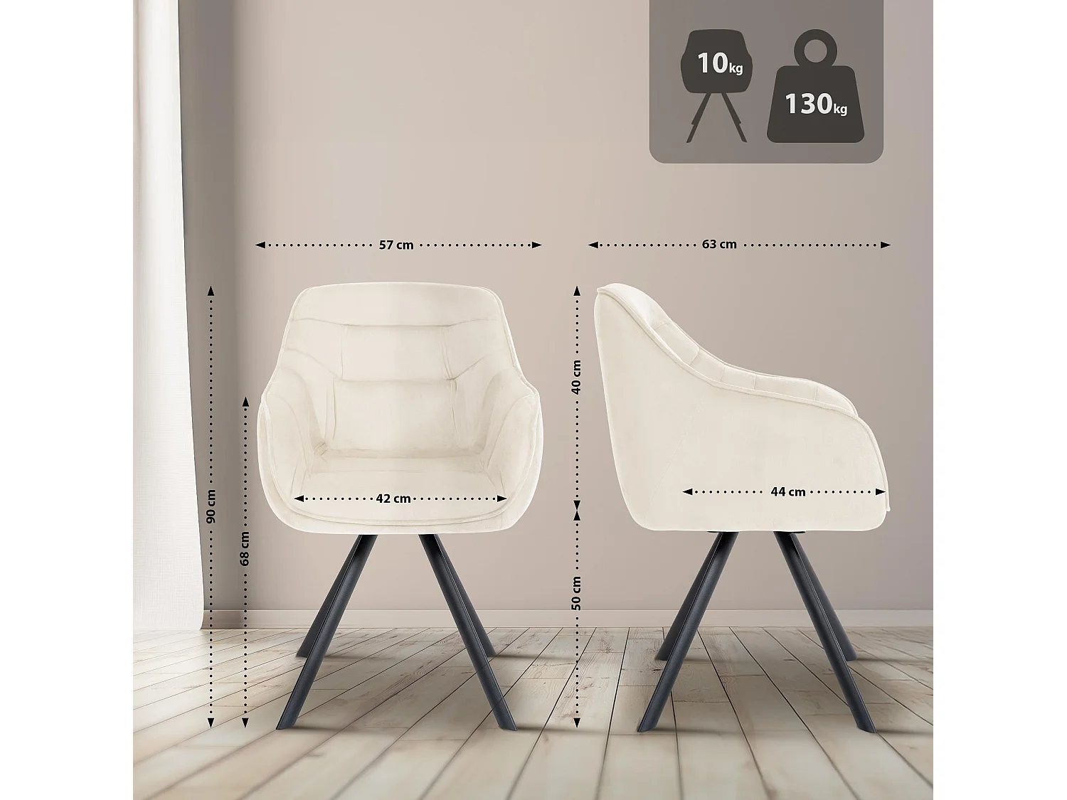 chaises avec accoudoirs - Velours - Crème - Russel