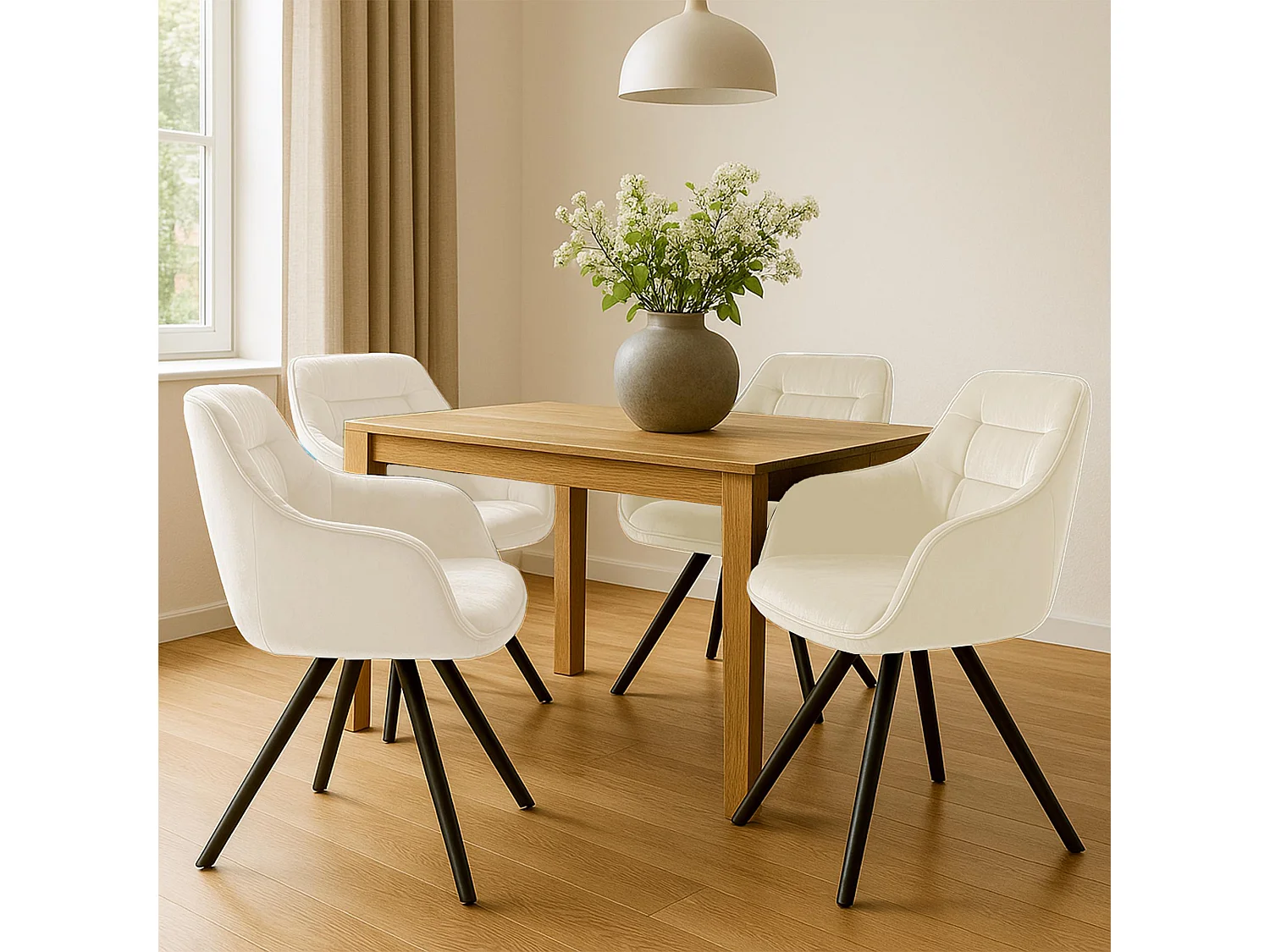 Stoel met armleuningen - Fluweel - creme - Russel