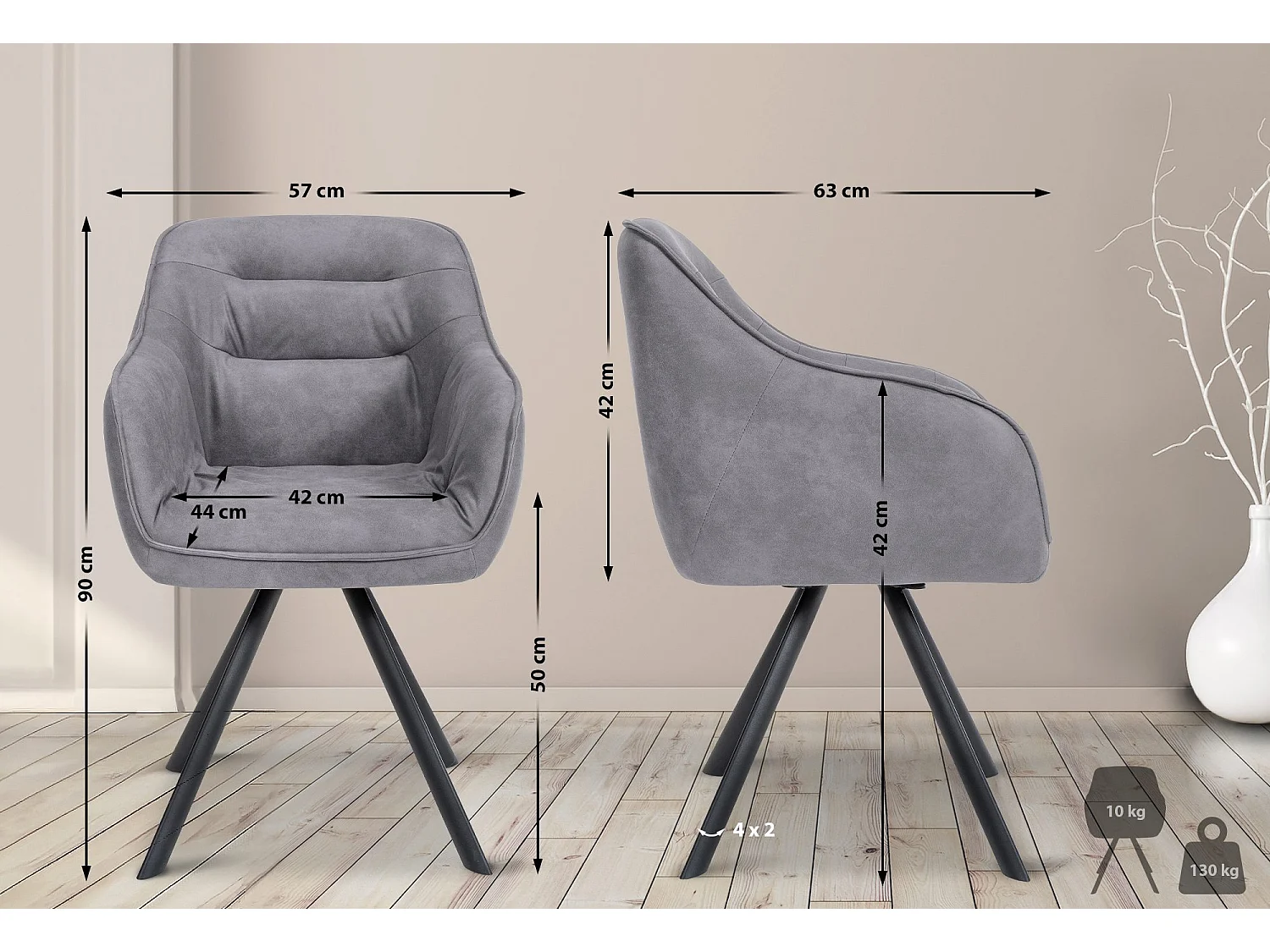 Stoel met armleuningen - Vintage stof - grijs - Russel