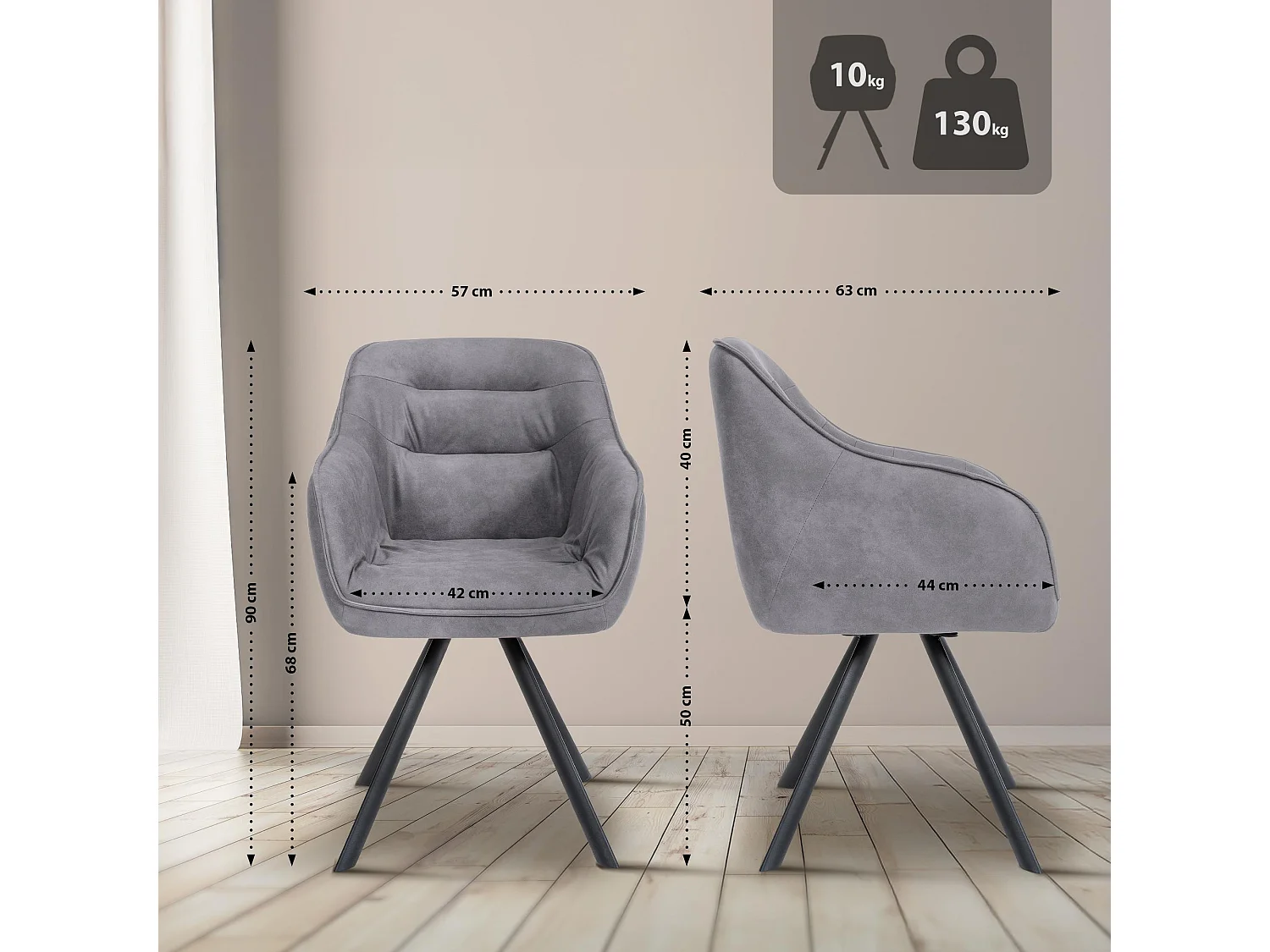 chaises avec accoudoirs - Tissu vintage - Gris - Russel