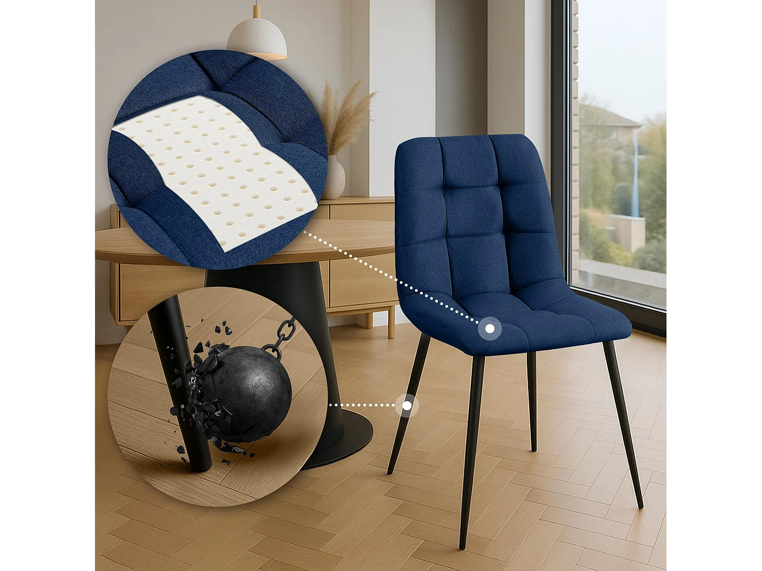 Lot de 4  chaise salle à manger - Tissu - Bleu - Antibes