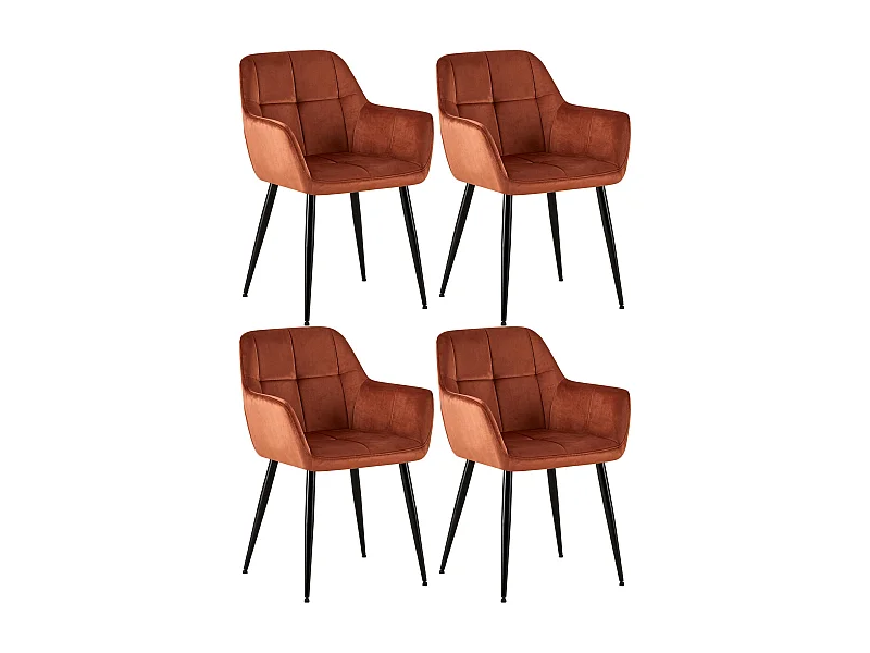 Lot de 4  chaises avec accoudoirs - Velours - Marron - Emia