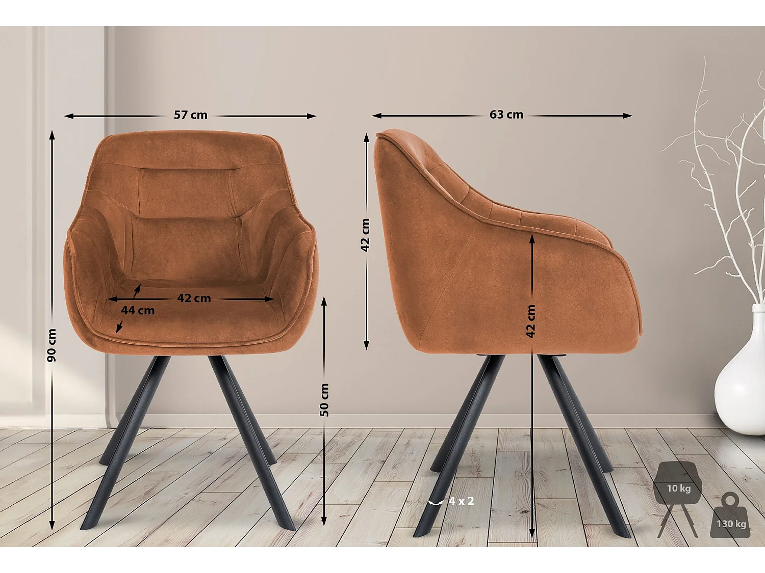 Stoel met armleuningen - Fluweel - koffie - Russel