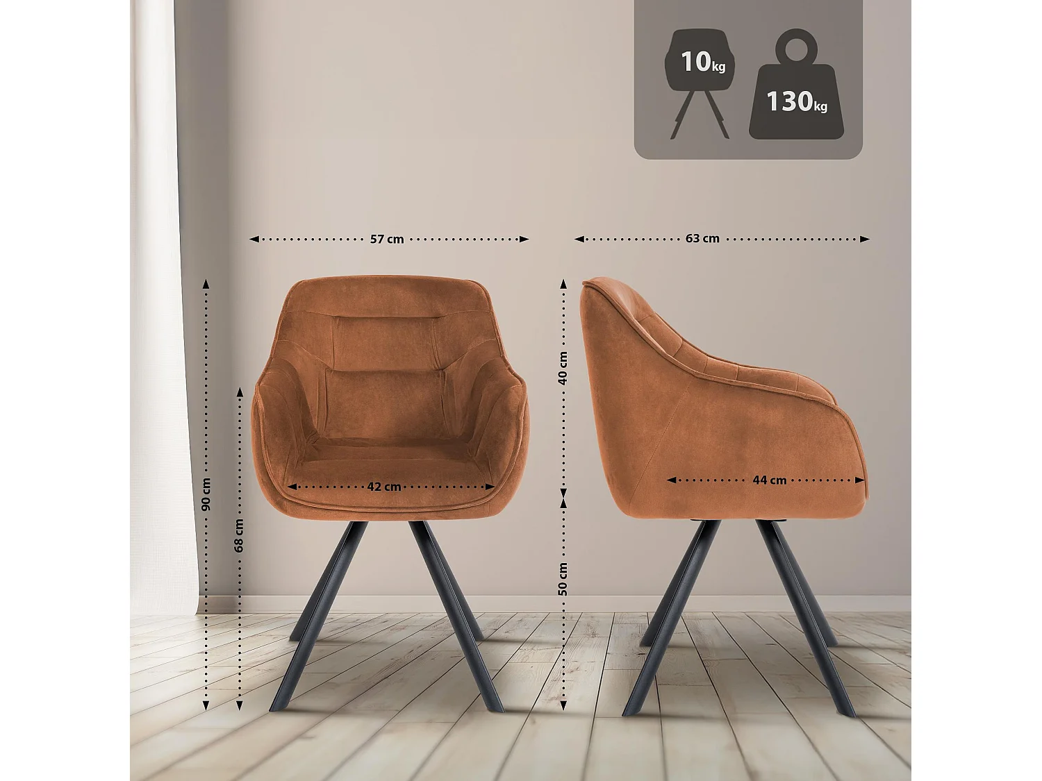 chaises avec accoudoirs - Velours - Café - Russel