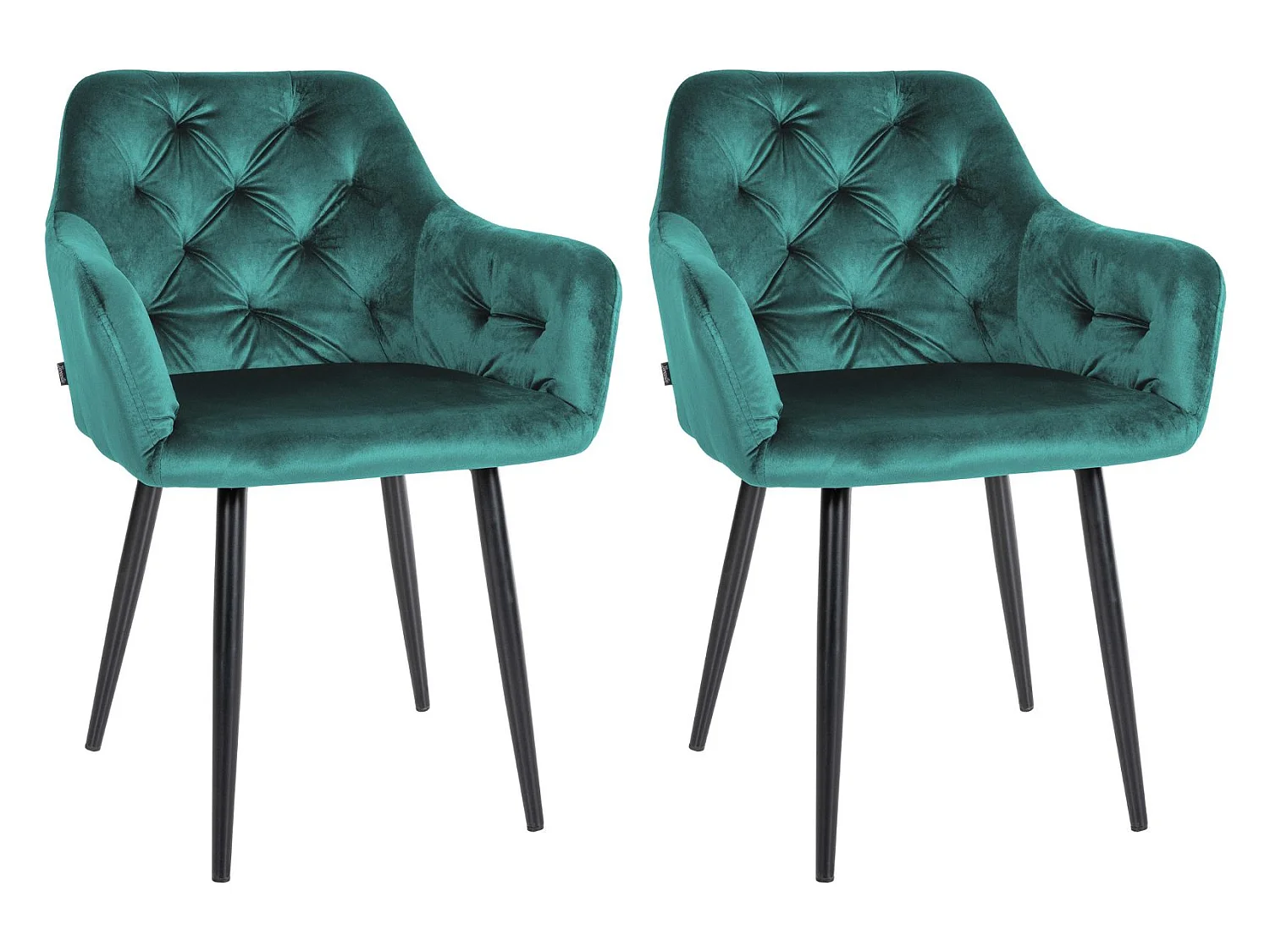 Lot de 2  chaises avec accoudoirs - Velours - Vert foncé - Stanley