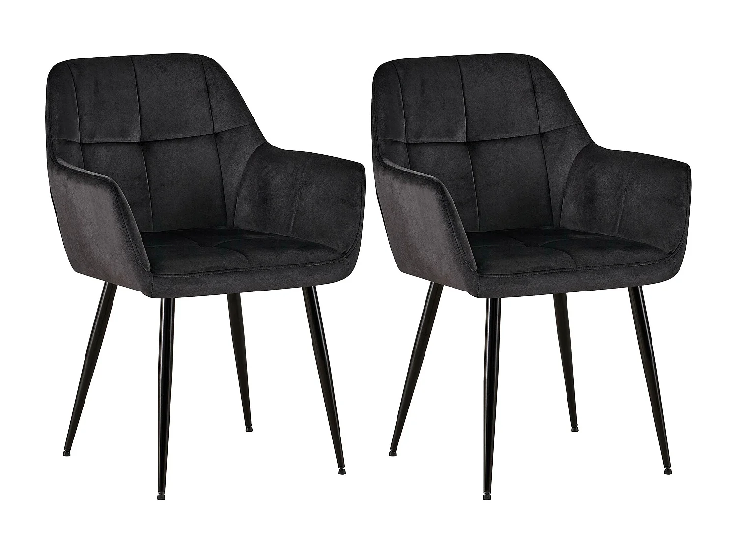 Lot de 2  chaises avec accoudoirs - Velours - Noir - Emia