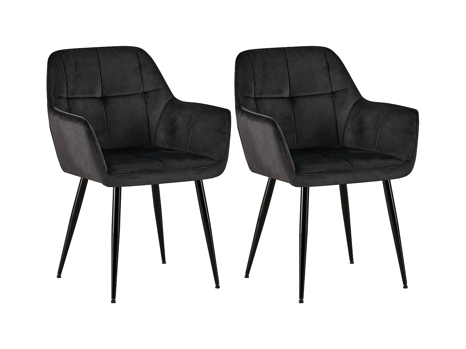 Lot de 2  chaises avec accoudoirs - Velours - Noir - Emia
