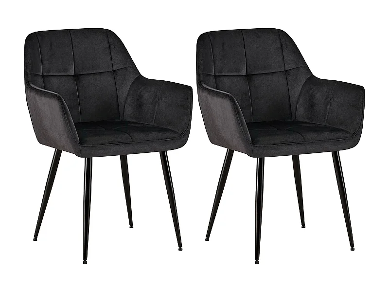 Lot de 2  chaises avec accoudoirs - Velours - Noir - Emia