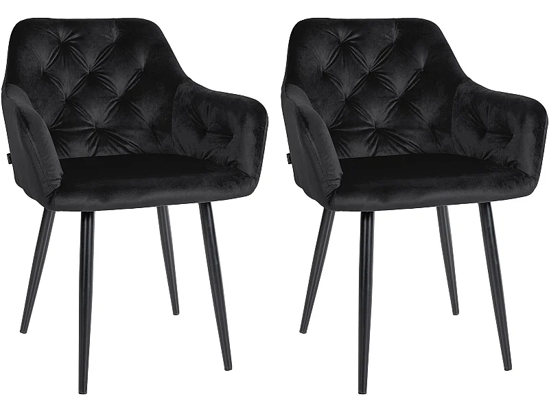 Lot de 2  chaises avec accoudoirs - Velours - Noir - Stanley