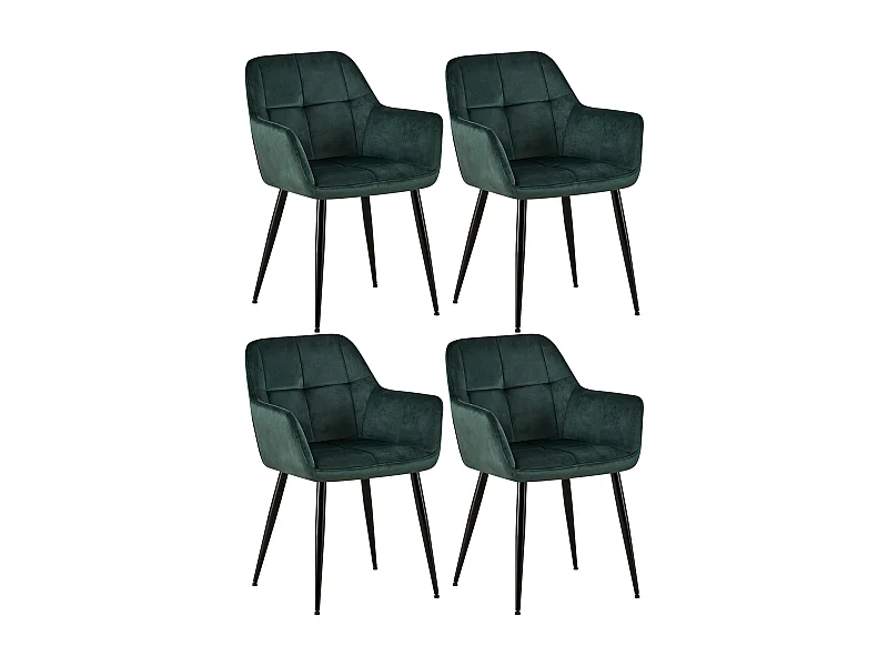 Lot de 4  chaises avec accoudoirs - Velours - Vert - Emia