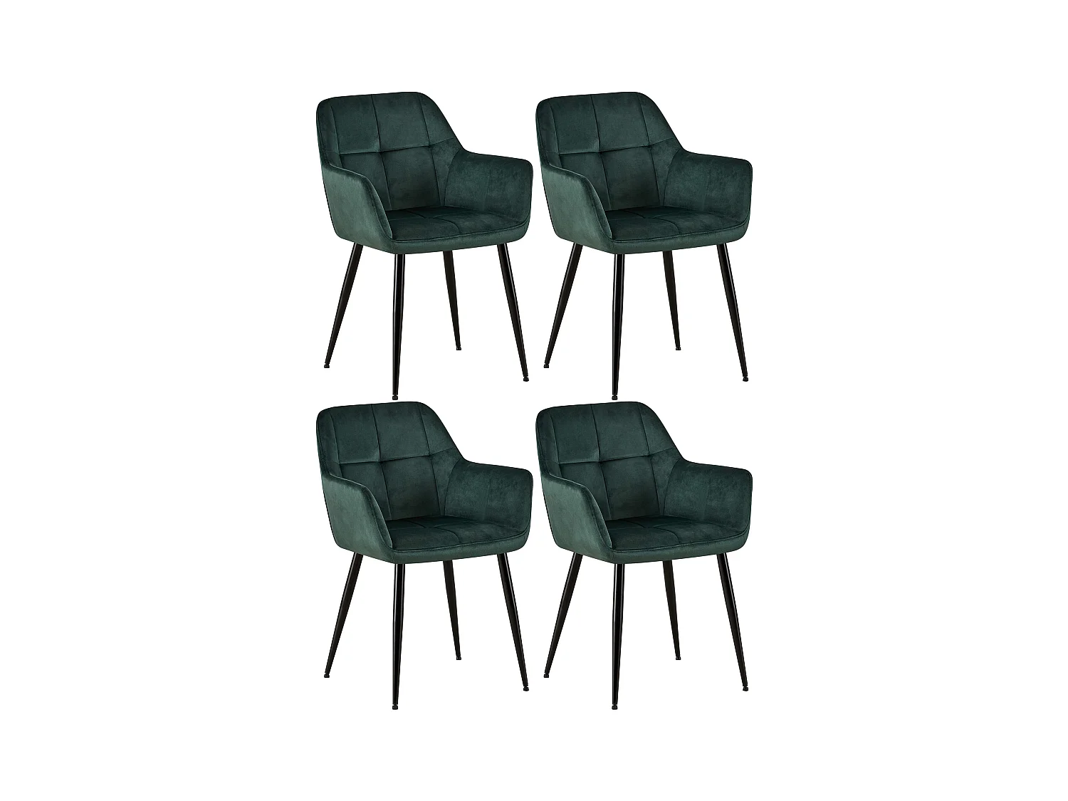 Lot de 4  chaises avec accoudoirs - Velours - Vert - Emia