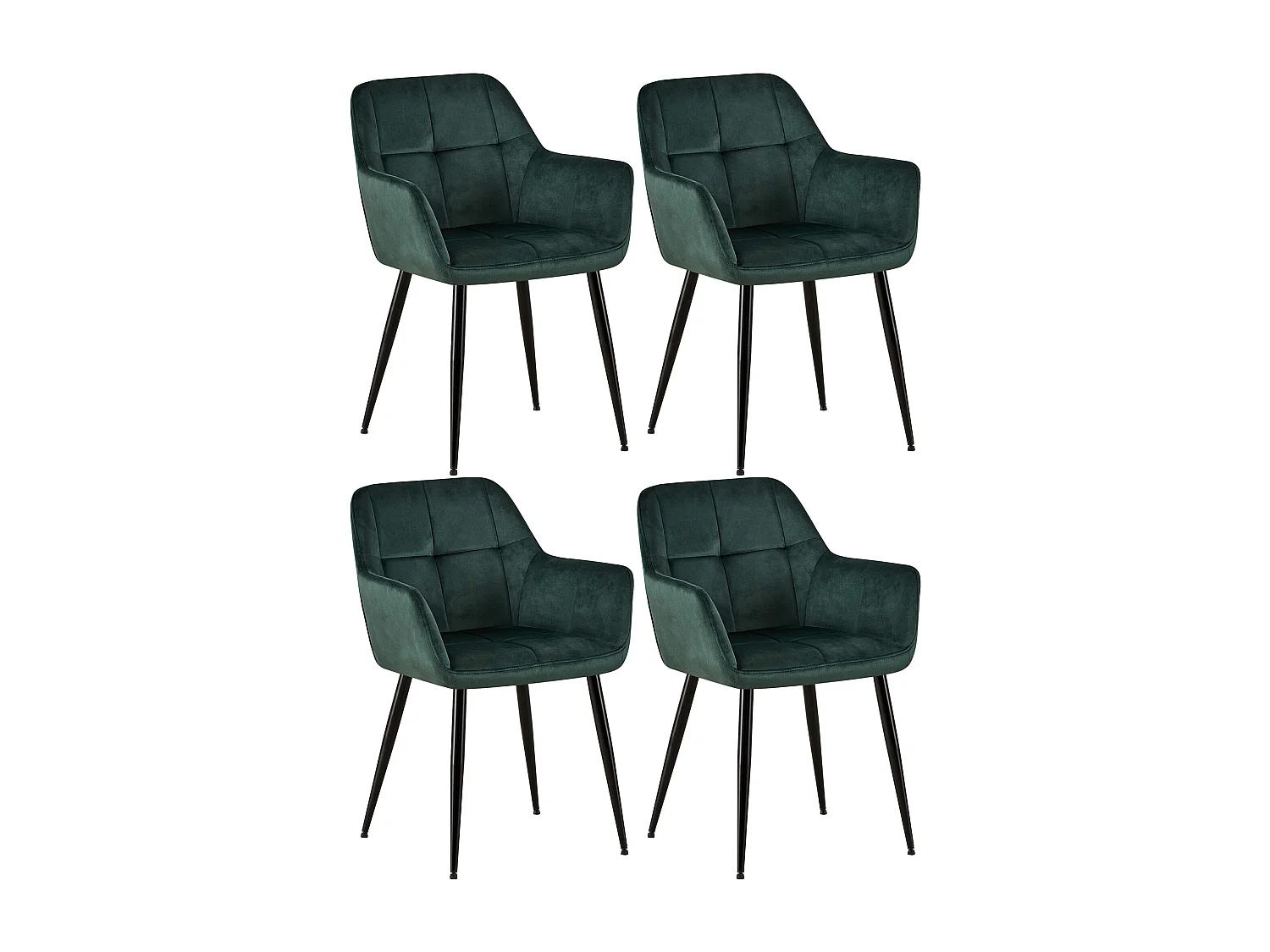 Lot de 4  chaises avec accoudoirs - Velours - Vert - Emia