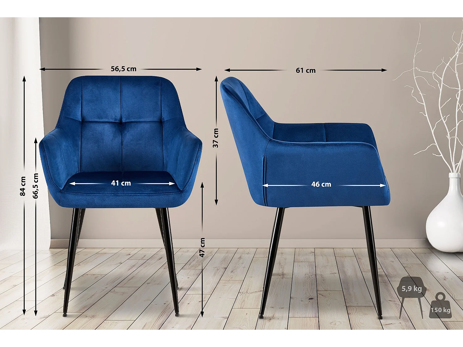 chaises avec accoudoirs - Velours - Bleu - Emia