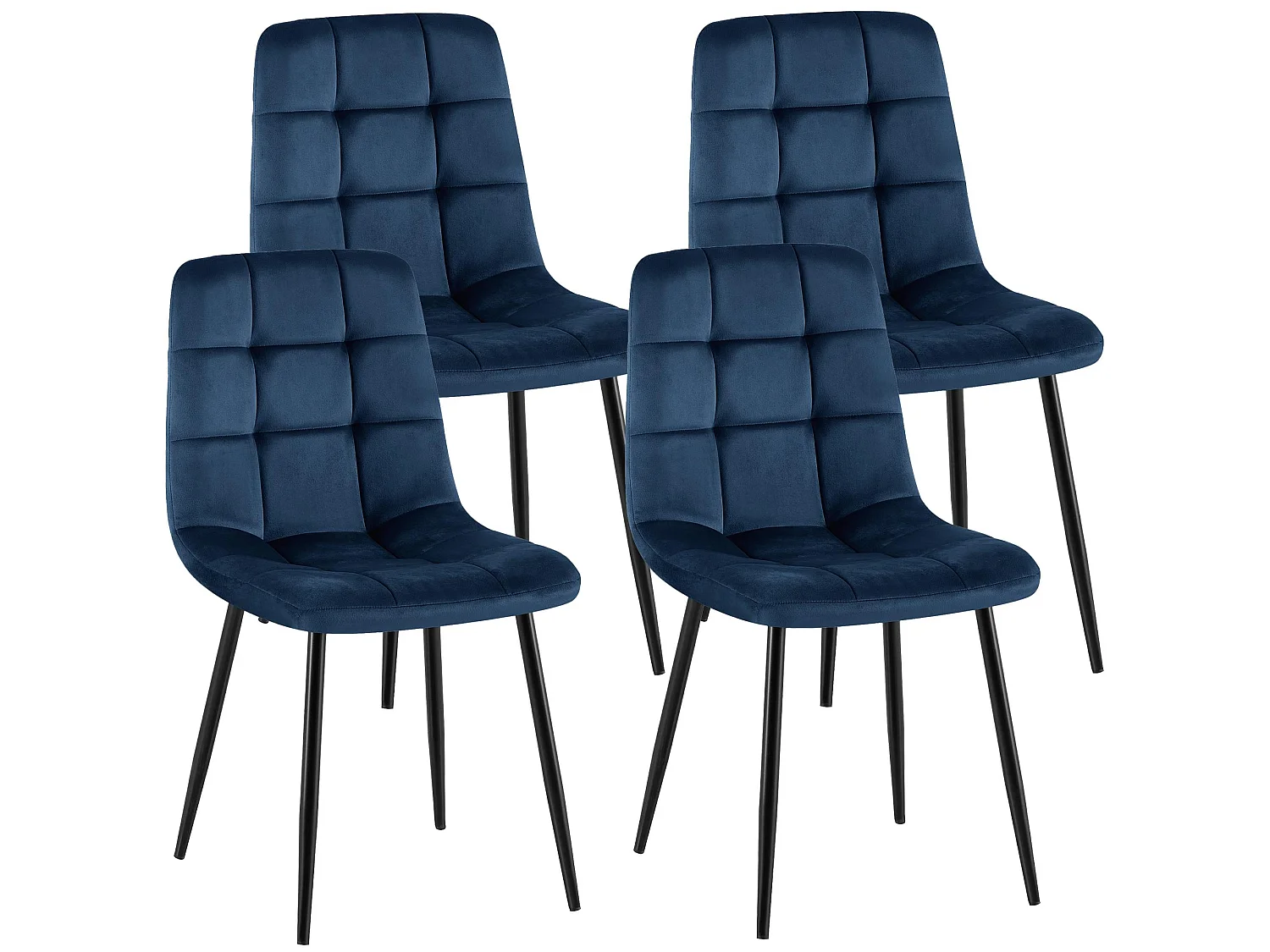 Lot de 4  chaise salle à manger - Velours - Bleu foncé - Antibes