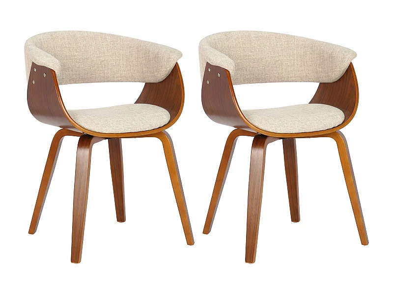 Lot de 2  chaises avec accoudoirs - Tissu - Noyer / Crème - Bruce