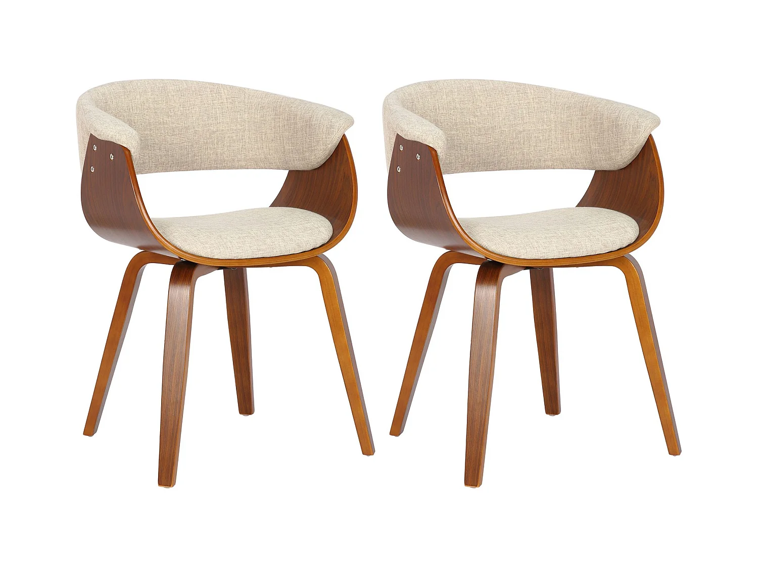 Lot de 2  chaises avec accoudoirs - Tissu - Noyer / Crème - Bruce