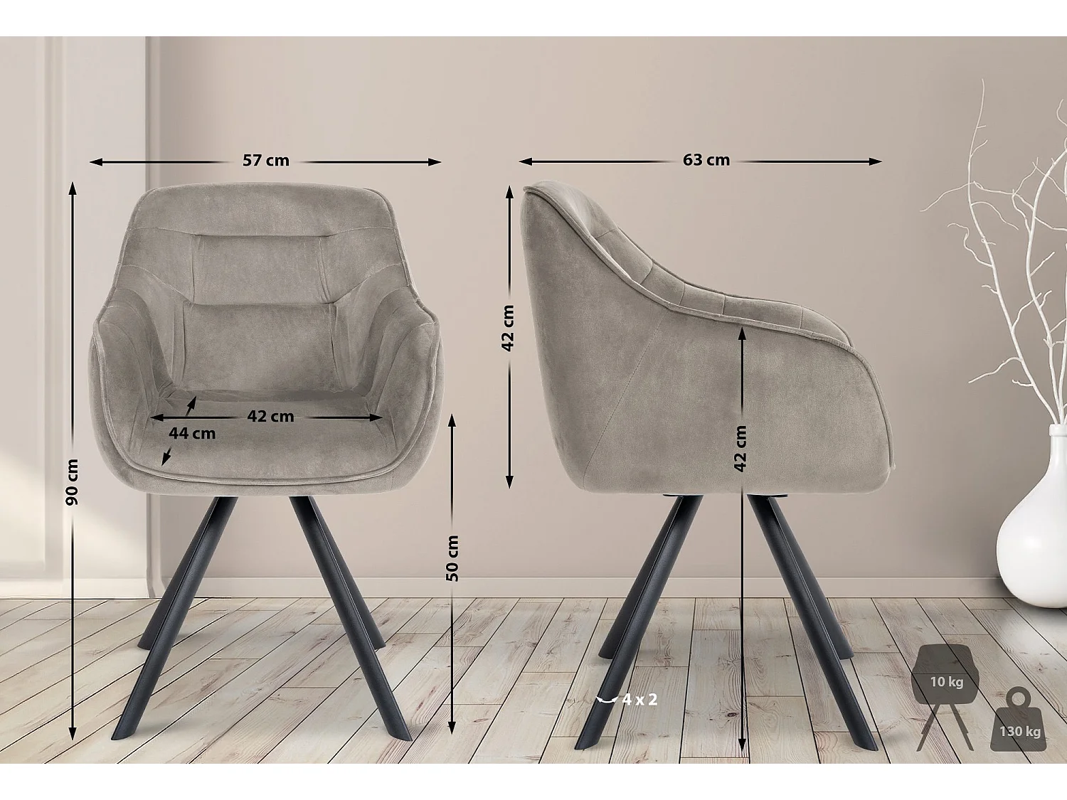 Stoel met armleuningen - Fluweel - grijs - Russel
