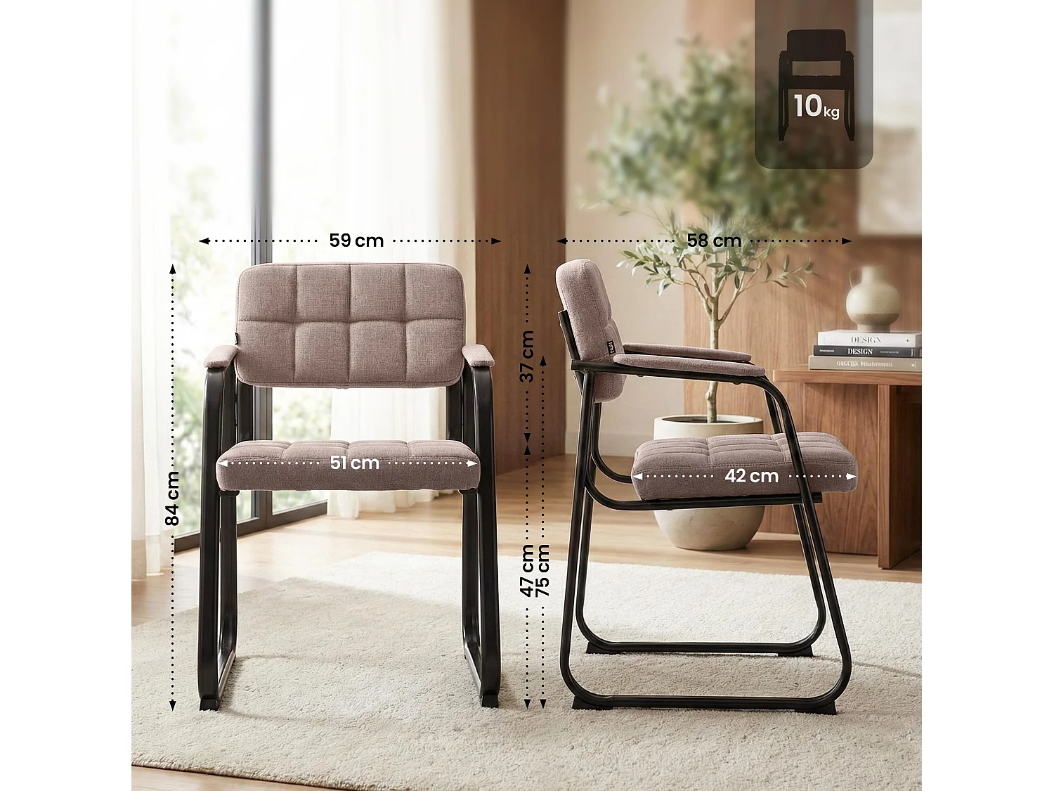 chaises avec accoudoirs - Tissu & Noir - Taupe - Canada B