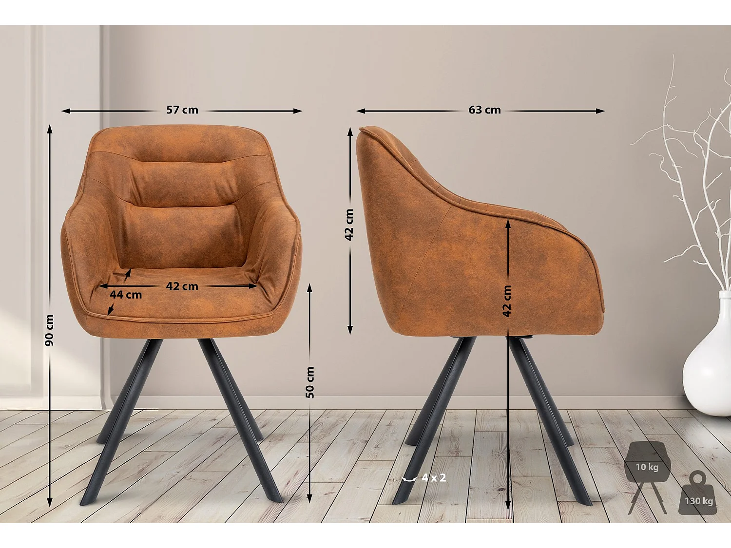 chaises avec accoudoirs - Tissu vintage - Marron clair - Russel