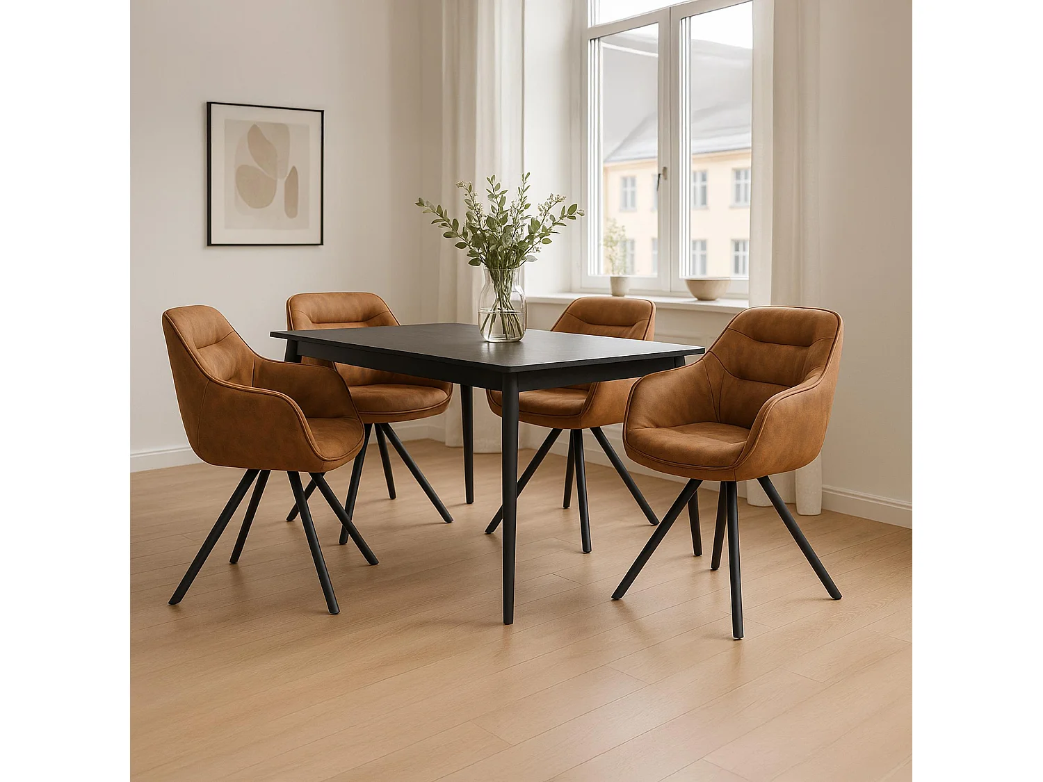 chaises avec accoudoirs - Tissu vintage - Marron clair - Russel