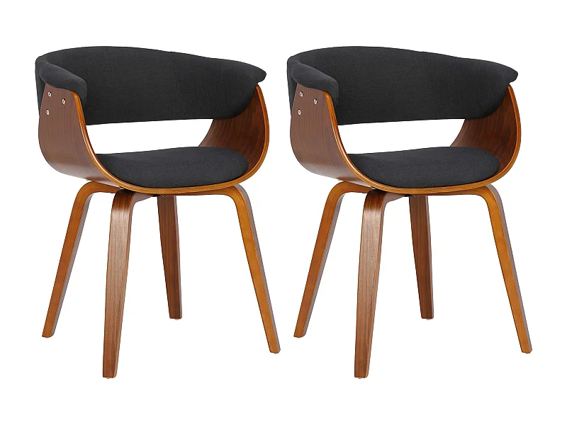 Lot de 2  chaises avec accoudoirs - Tissu - Noyer / Noir - Bruce