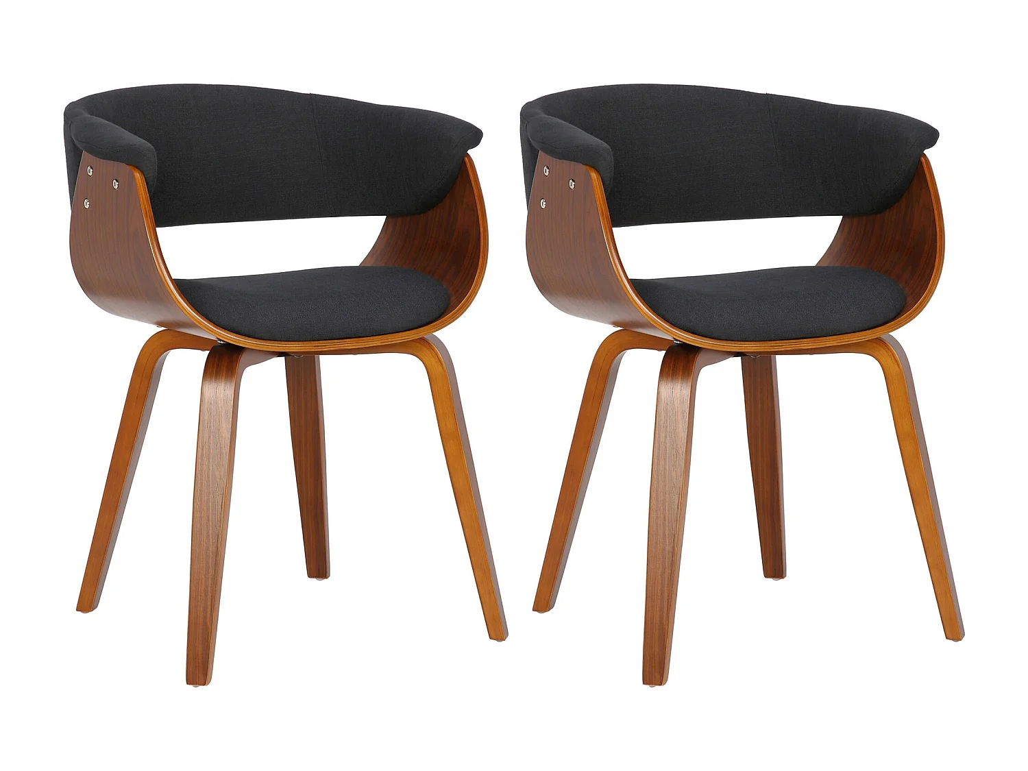 Lot de 2  chaises avec accoudoirs - Tissu - Noyer / Noir - Bruce