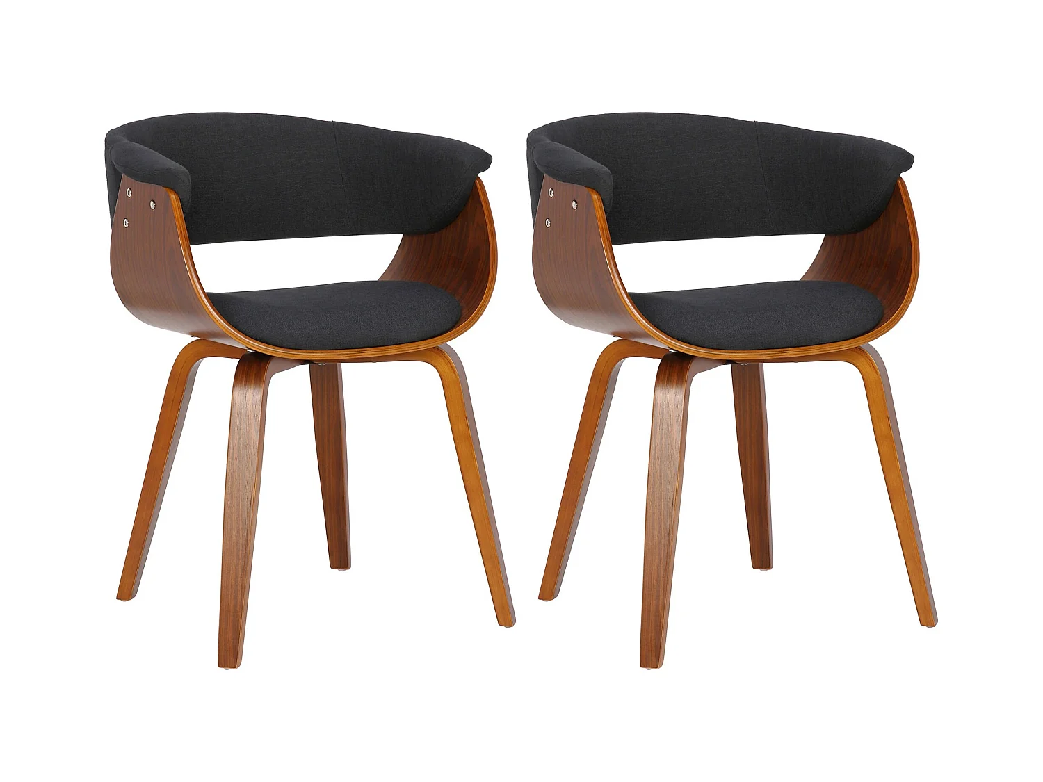 Lot de 2  chaises avec accoudoirs - Tissu - Noyer / Noir - Bruce