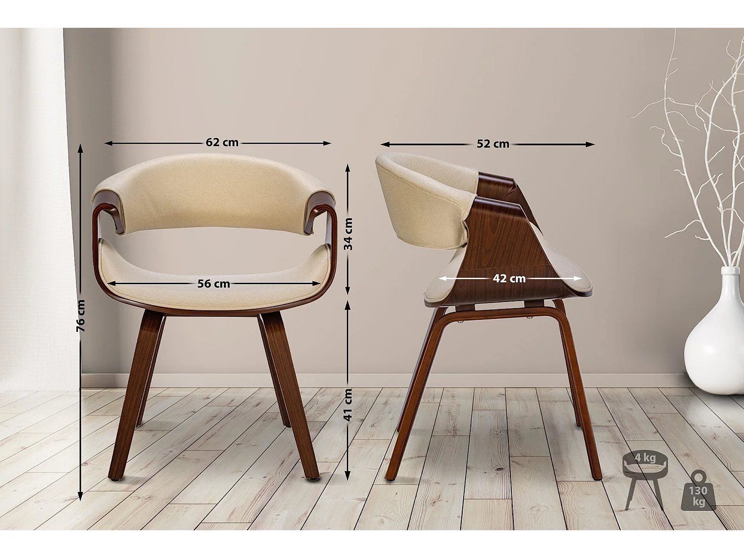 chaise salle à manger - Tissu - Noyer / Crème - Foley