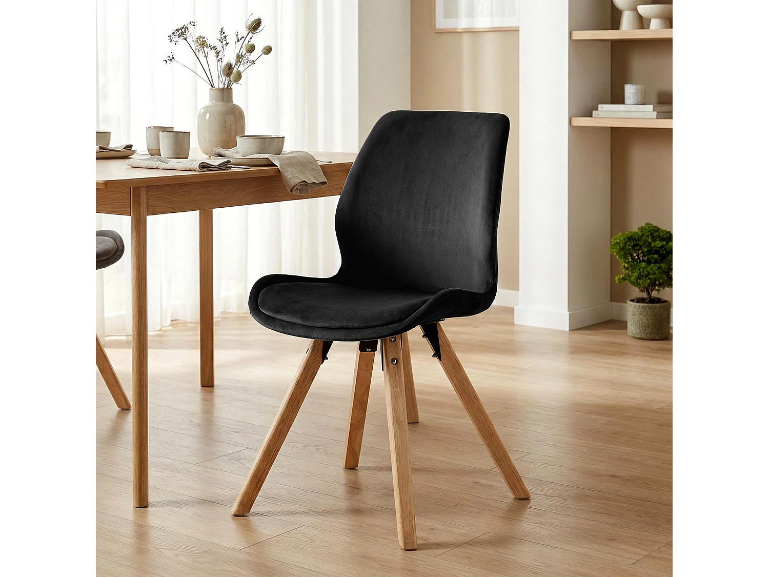 Lot de 2  chaise salle à manger - Velours - Noir - Luna