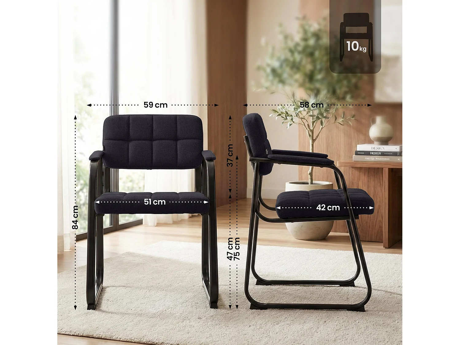 chaises avec accoudoirs - Tissu & Noir - Noir - Canada B