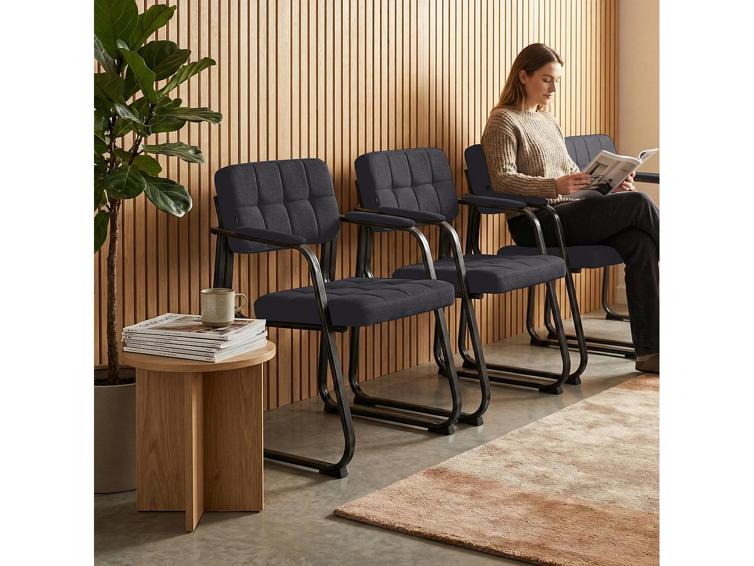 chaises avec accoudoirs - Tissu & Noir - Noir - Canada B