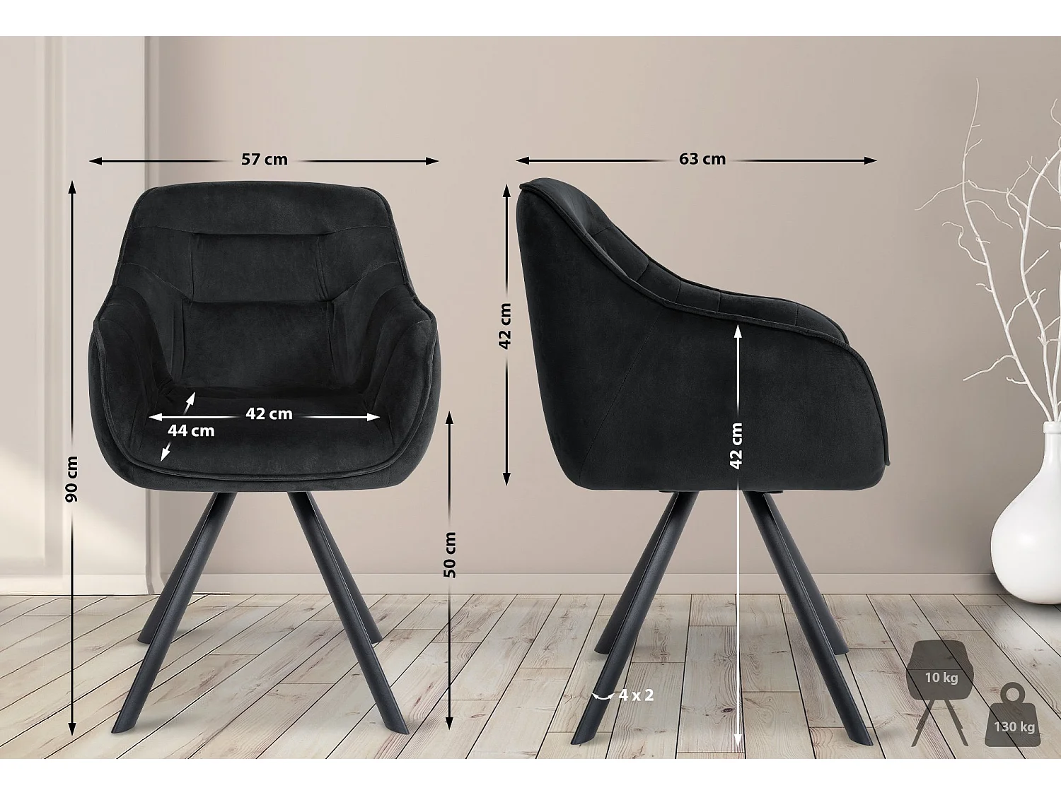 Stoel met armleuningen - Fluweel - zwart - Russel
