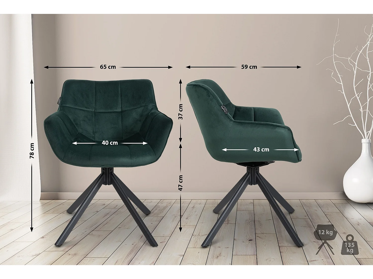 chaise salle à manger - Velours - Vert - Westport