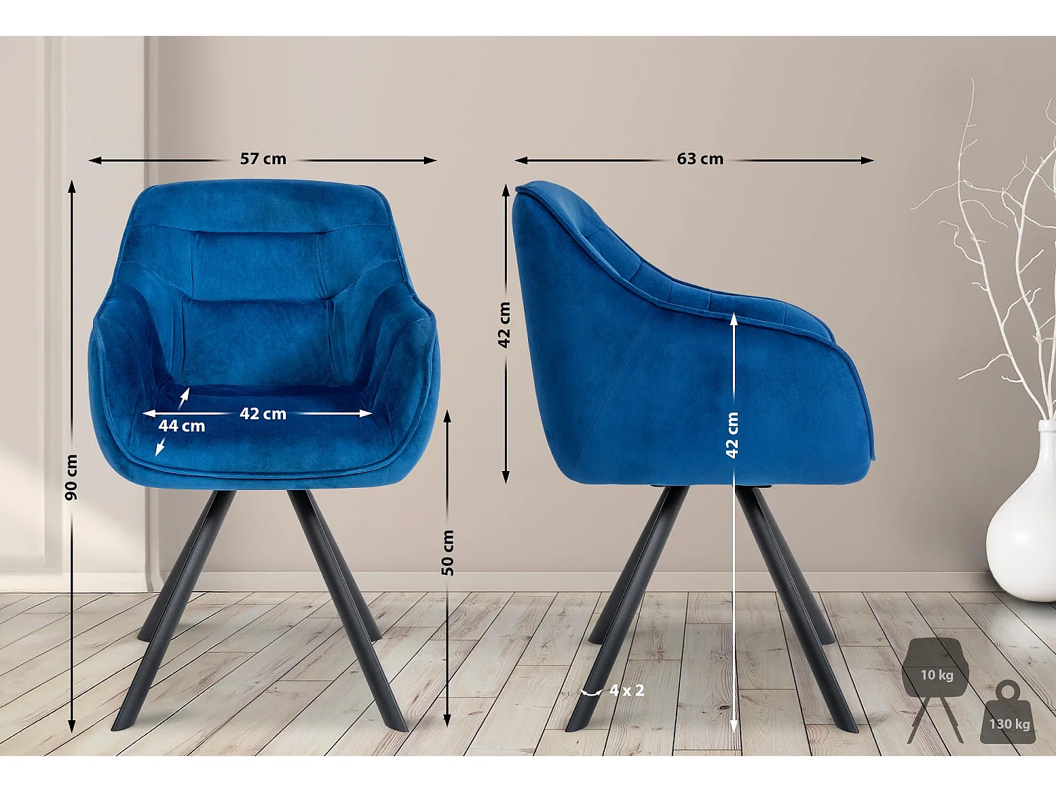 Stoel met armleuningen - Fluweel - blauw - Russel