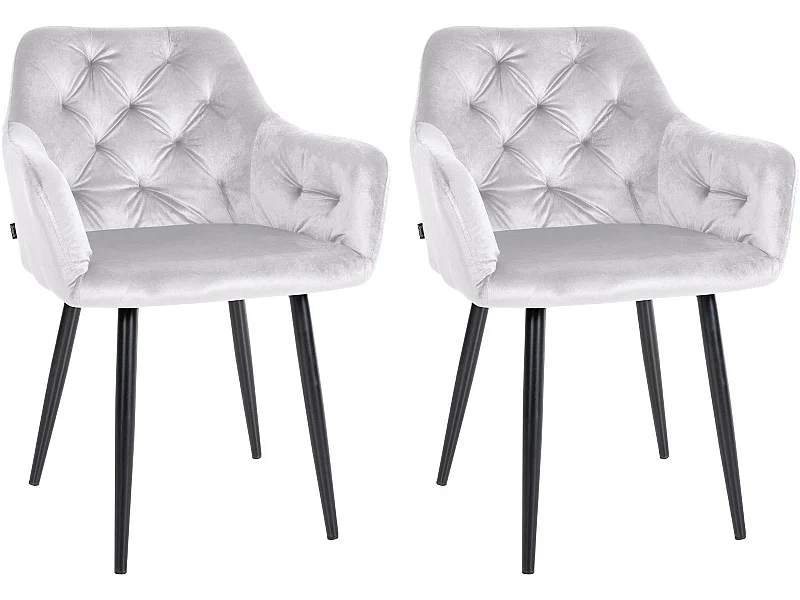 Lot de 2  chaises avec accoudoirs - Velours - Gris - Stanley