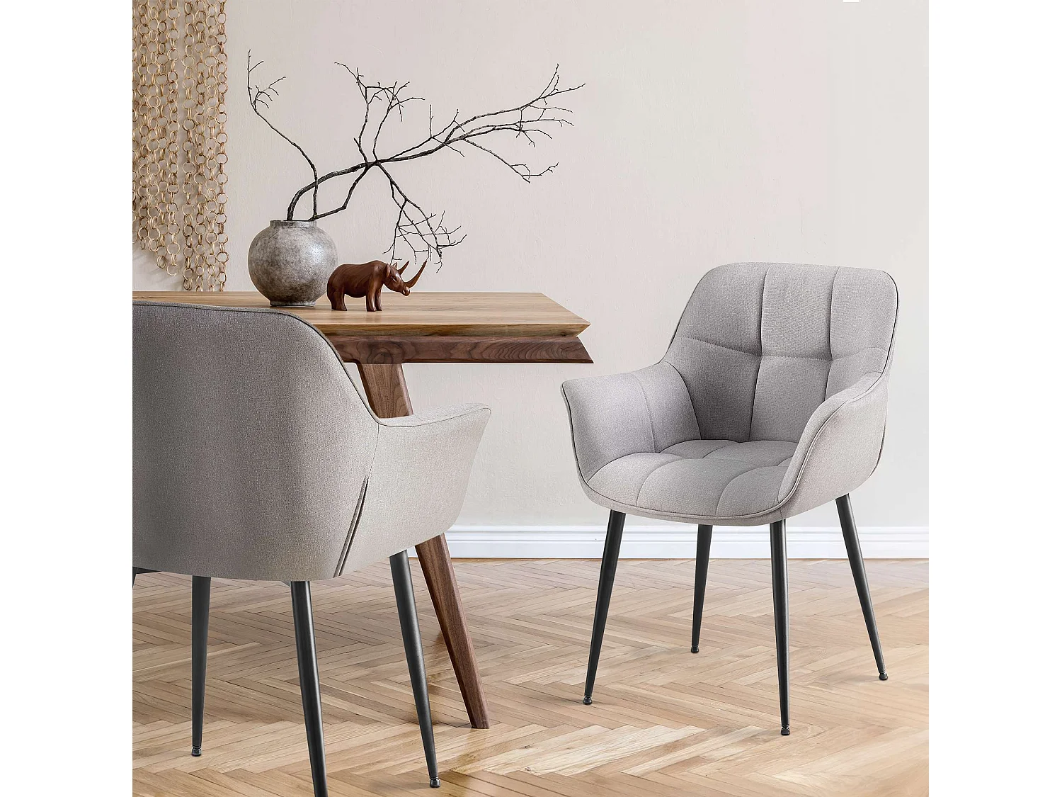 chaises avec accoudoirs - Tissu - Gris - Roseville