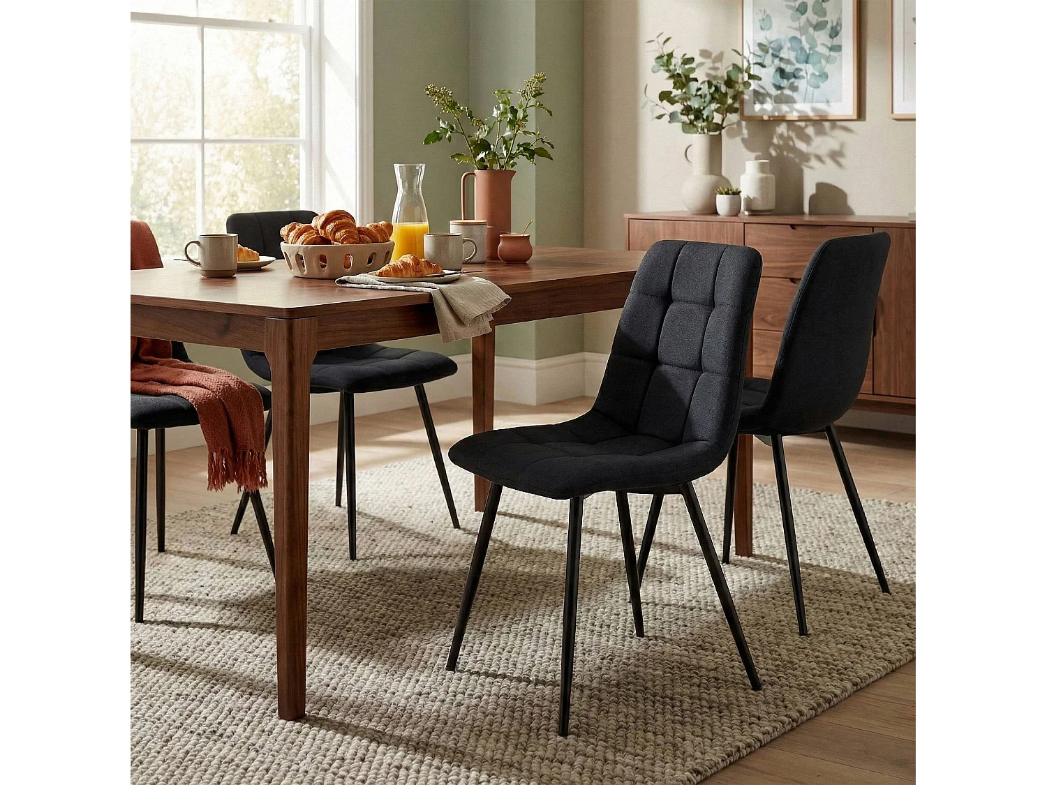Lot de 4  chaise salle à manger - Tissu - Noir - Antibes