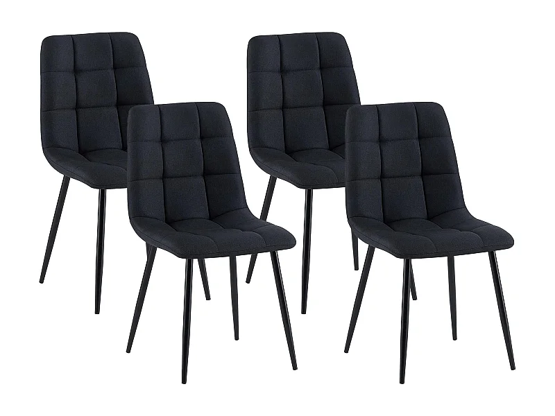 Lot de 4  chaise salle à manger - Tissu - Noir - Antibe