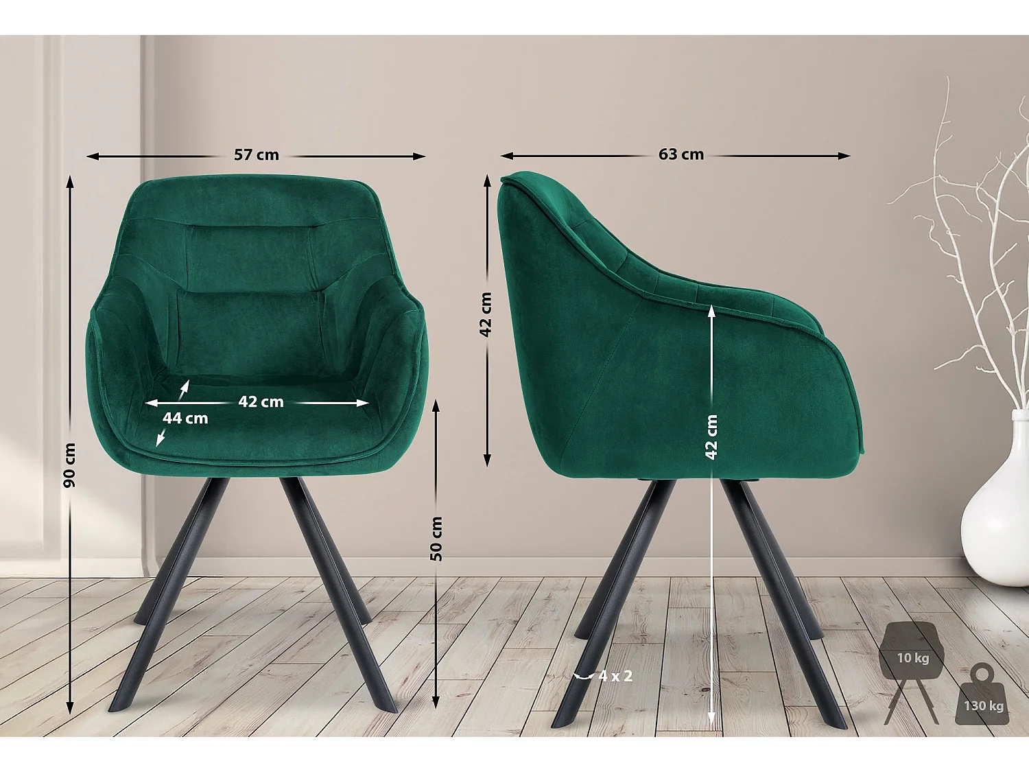 Stoel met armleuningen - Fluweel - groen - Russel