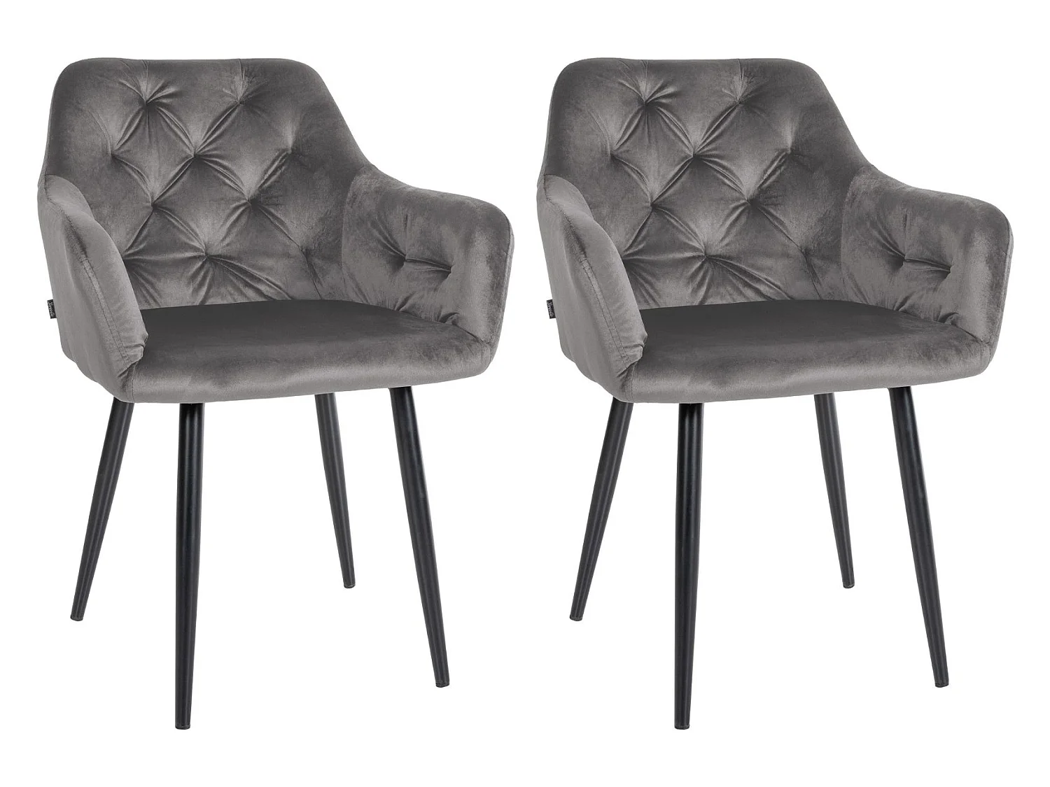 Lot de 2  chaises avec accoudoirs - Velours - Gris foncé - Stanley
