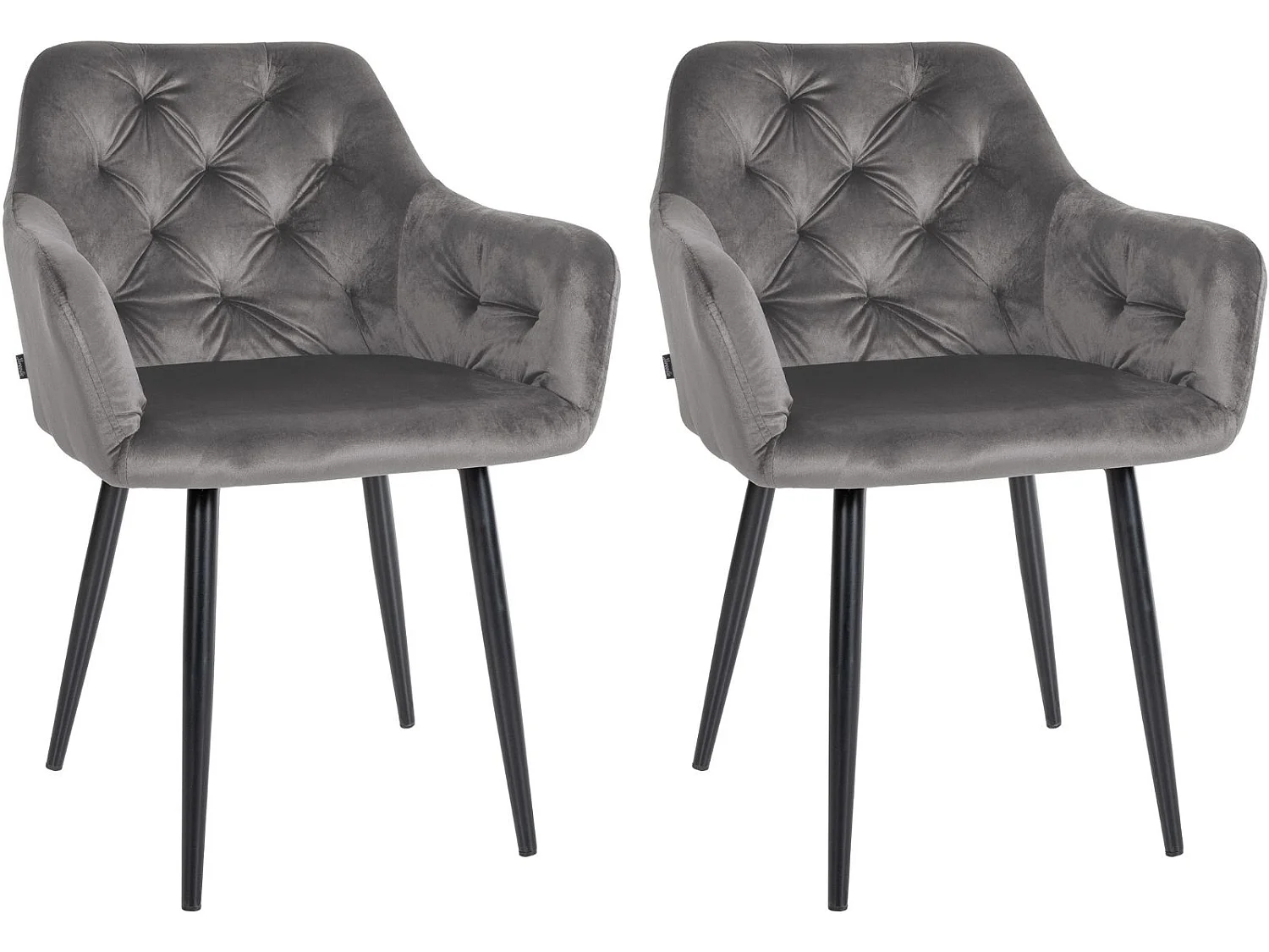 Lot de 2  chaises avec accoudoirs - Velours - Gris foncé - Stanley