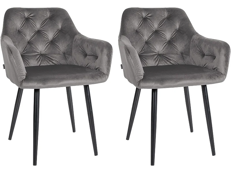 Lot de 2  chaises avec accoudoirs - Velours - Gris foncé - Stanley