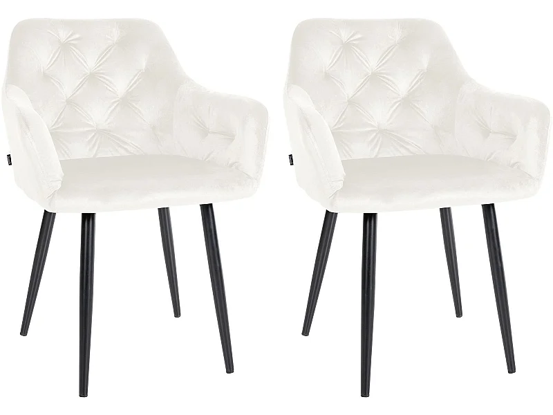 Lot de 2  chaises avec accoudoirs - Velours - Crème - Stanley