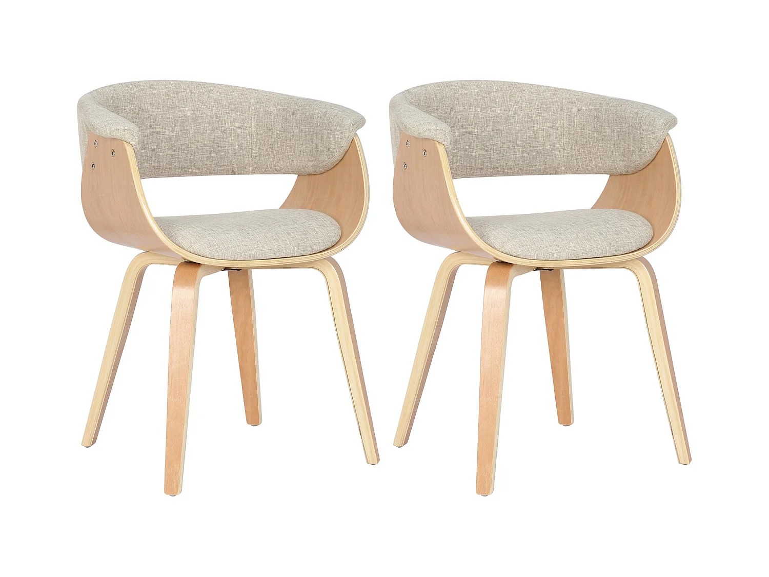 Lot de 2  chaises avec accoudoirs - Tissu - Nature / Crème - Bruce