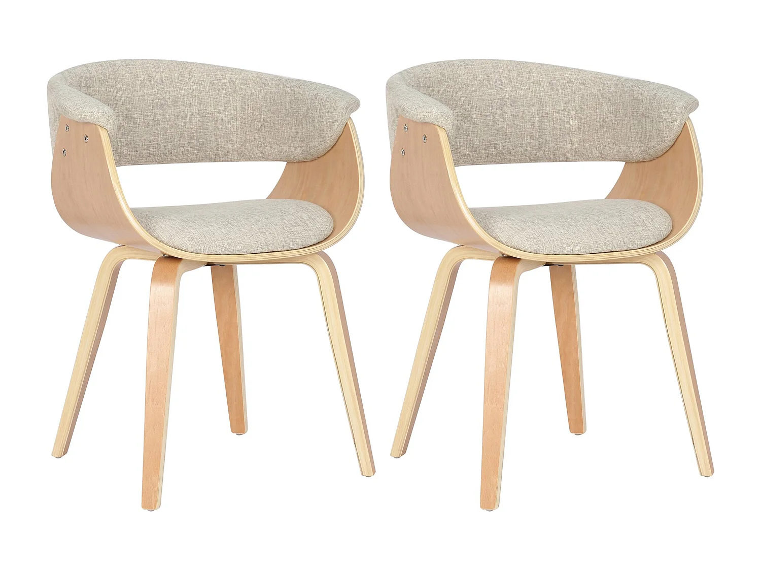 Lot de 2  chaises avec accoudoirs - Tissu - Nature / Crème - Bruce