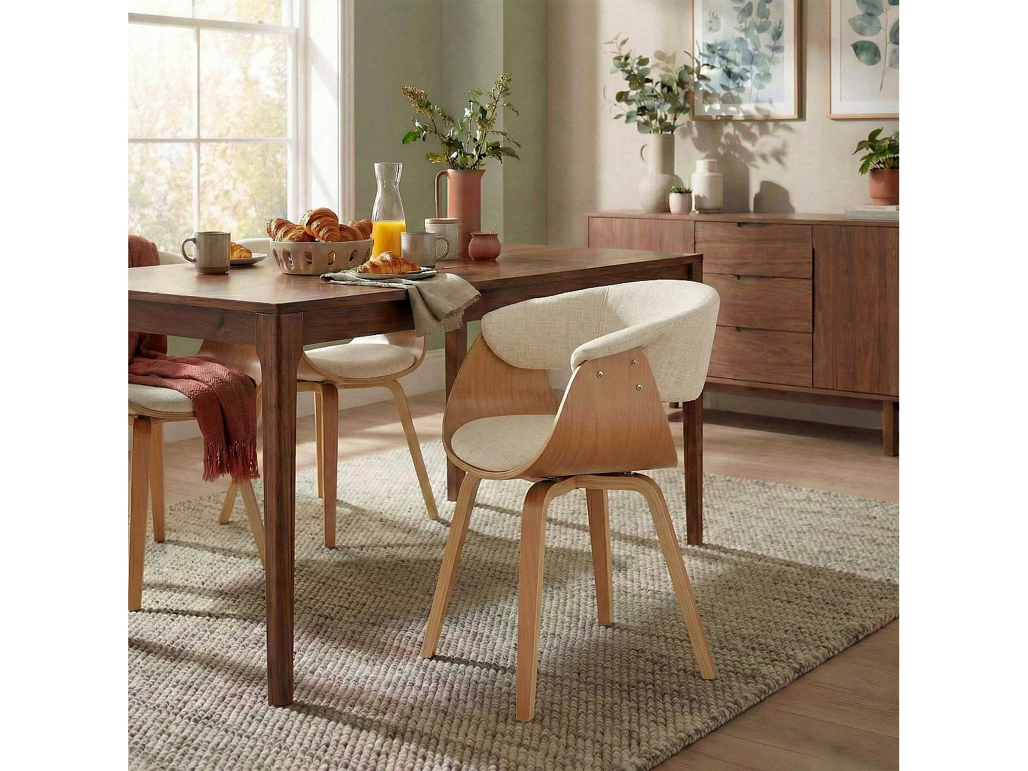 Lot de 2  chaises avec accoudoirs - Tissu - Nature / Crème - Bruce