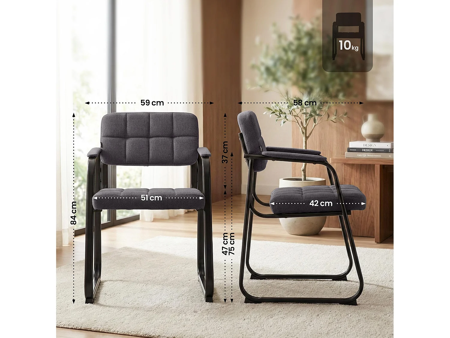 chaises avec accoudoirs - Tissu & Noir - Gris foncé - Canada B