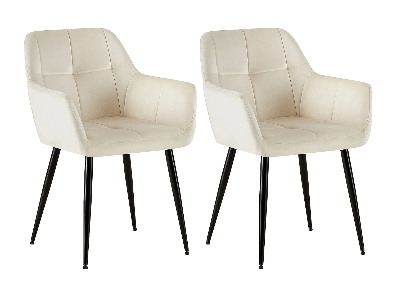 Lot de 2  chaises avec accoudoirs - Velours - Crème - Emia