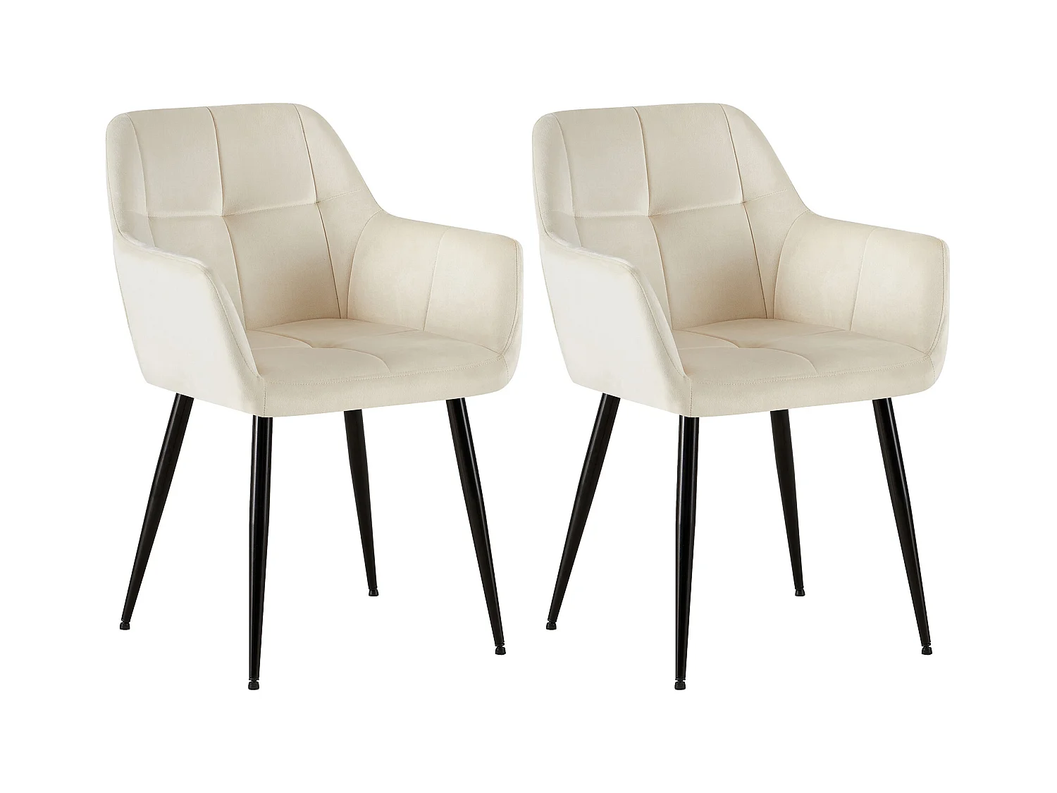 Lot de 2  chaises avec accoudoirs - Velours - Crème - Emia